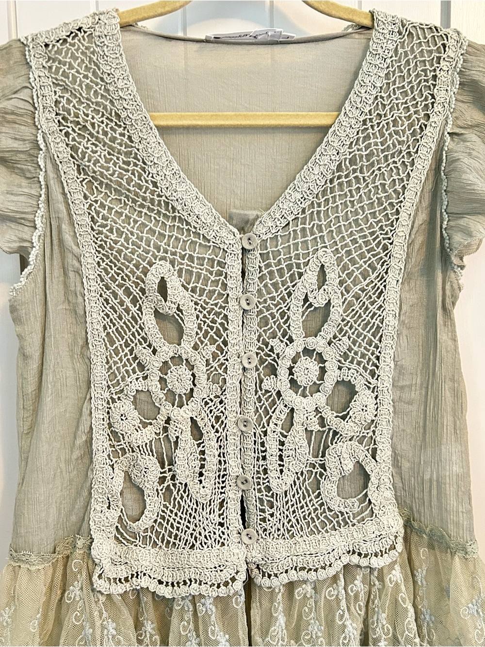 Pretty Angel Sage Green Crochet Top Witchy Fairy Cottagecore Y2K Large - Picture 2 of 10